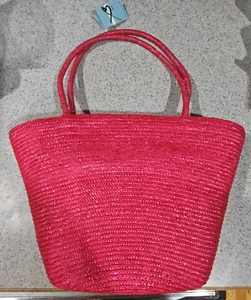 NWT Betmar New York Hot Pink Straw Beach Bag - Picture 1 of 4