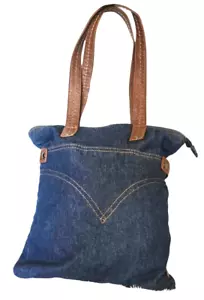 Vintage Trendy Levi's Denim Jean HandBag Purse 12x14 Medium Western - Picture 1 of 10