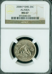 2008 P ALASKA QUARTER NGC MS67 SMS TOUGH DATE LOW POP . - Picture 1 of 2