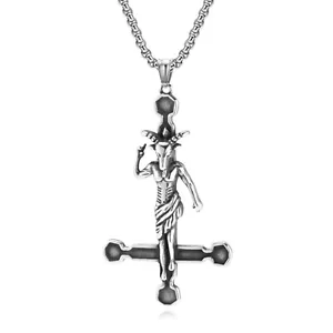 Männer umgekehrtes Kreuz Baphomet Ziege satanisches Amulett Edelstahl Anhänger Halskette - Bild 1 von 9