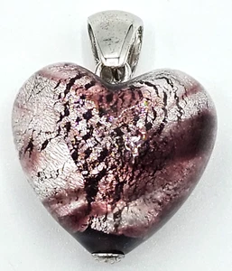 VGUC Glass Heart 925 Sterling Silver Pendant Purple Marked 2225 VI - Picture 1 of 7
