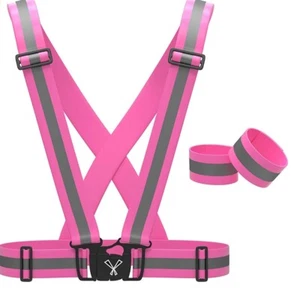 Safety Reflective Vest Belt Stripe Strap Night Running Jogging Biking Pink XLarg - Picture 1 of 3
