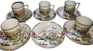 Vintage Porzellan unbeschriftet Japan Demitasse Teetassen & Untertassen 5 + extra Untertassen - Bild 1 von 5