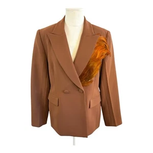 Carla Zampatti size 10 Brown Crepe Florence Feather Jacket Designer NWT - Imagen 1 de 22