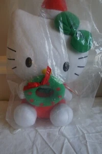 2011 Hello Kitty Christmas Plush TY Beanie Babies Wreath Santa Hat Bow w/ Tag EX - Picture 1 of 3