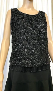 SLEEVELESS BEADED TOP W SEQUINS HANDMADE 100% LAMBSWOOL SIZE MEDIUM - Picture 1 of 7