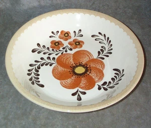 Vintage 11 3/4" LARGE Retro Serving Bowl Orange Brown Hippie Flowers,60s-70s USA - Picture 1 of 4