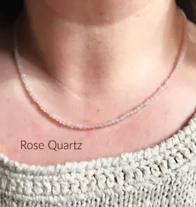 Natural Rose Quartz Choker Faceted Tiny Beads Healing Reiki Minimalist Necklace - Picture 1 of 5