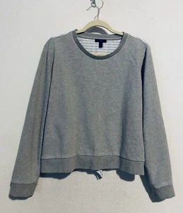 Sudadera J Crew Top Mujer Grande Gris Rayas Lazo Atrás Algodón Preppy H9757 - Imagen 1 de 7