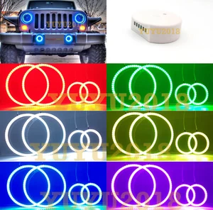 Bluetooth RGB LED halo rings for Jeep Wrangler JK 07-2017 headlight fog light - Picture 1 of 12