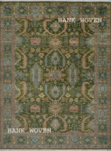 Handmade Olive Geometric 8x10 ft Rug Vibrant Pink Accents | Customizable Carpet - Picture 1 of 8