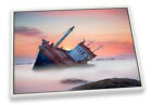Beached Fishing Boat Sunset Pink CANVAS FLOATER FRAME Wall Art Print Picture