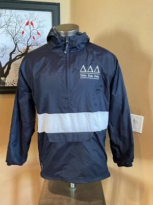 Tri Delta Delts Sorority Charles River Windbreaker Blue Packable Rain Coat XL  Foto 1 de 4