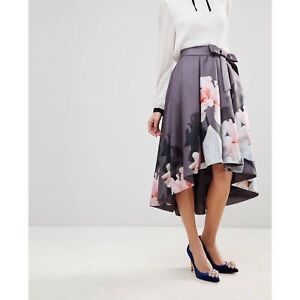 Ted Baker Thali Chatsworth Bloom Gray Floral Hi Lo Skirt, 1(US 4)