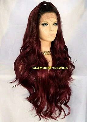 Peluca Completa 360 Mezcla Cabello Humano Encaje Frontal Larga Ondulada Ombre Off Negro Borgoña Mezcla Foto 1 de 4