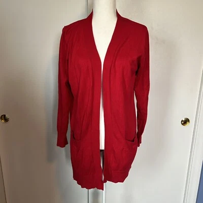 Cárdigan largo abierto túnica suéter con bolsillos laterales talla pequeña rojo Cielo vacaciones Foto 1 de 4
