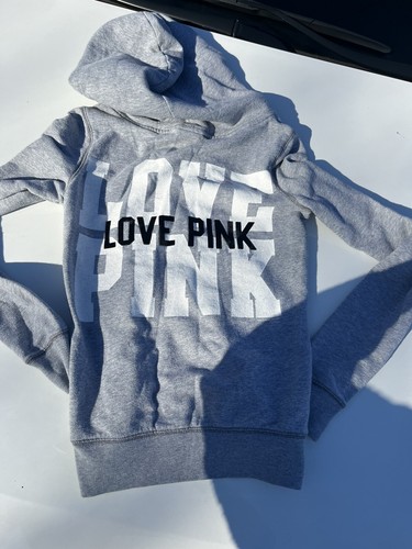 UNDERCOVER Felpa con cappuccio Victoria's Secret rosa love con cerniera grigia XS