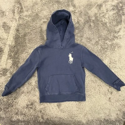 Винтажная толстовка с капюшоном Polo Ralph Lauren детский размер 7 синий большой пони пуловер мешок - Изображение 1 из 4