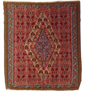 Alfombra de lana hecha a mano Senneh Kilim diseño geométrico tejida a mano (talla 4.0 X 4.8) Brra - Imagen 1 de 7
