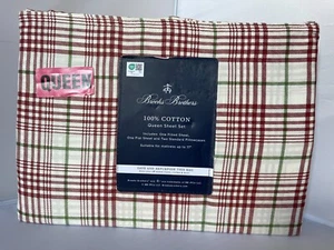 Neu Brooks Brothers Queen Size rot/grün kariertes Lakenset passt 17" Matratze - Bild 1 von 3