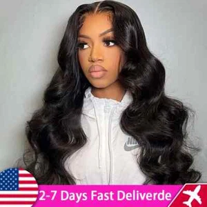 Human Hair Body Wave 13x4 13x6 Transparent Lace Front Pre Plucked Wigs for Women - Picture 1 of 7