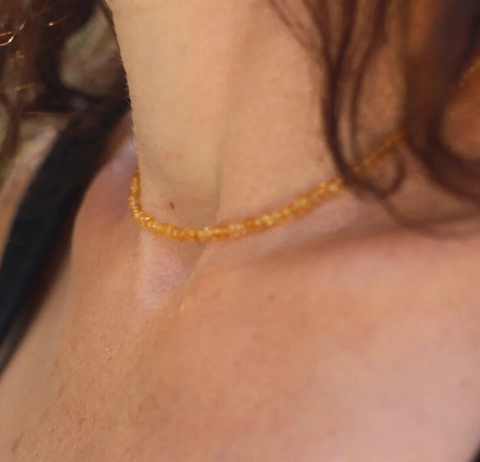 Collar Gargantilla Citrino 2mm Cuentas Facetadas Delicadas Minimalistas Mujeres Joyería Foto 1 de 4