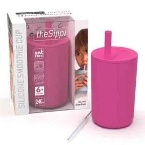 Smoothie Sippy Cup with Stopper Straw Brightberry 240ml LARGE RIBERRY PINK - Picture 1 of 12