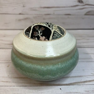 Keramik Keramik Nadelkissen, Künstler signiert Glasur Gobelin Stoff Steinzeug - Bild 1 von 10