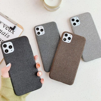 Solid Color Cloth Hard Phone Case Cover For iPhone 12 Mini 11 Pro XS Max XR X 8 - Image 1 of 4