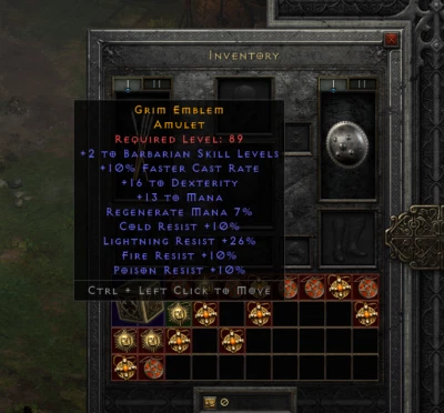 Non Ladder Crafted Amulet: Barbarian Skills D2R PC Xbox Softcore Diablo 2 - Image 1 of 4