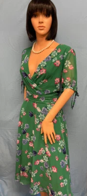 Vestido Social Manga Corta JESSICA HOWARD Verde con Flores Rosas 14P Nuevo con Etiquetas Foto 1 de 4