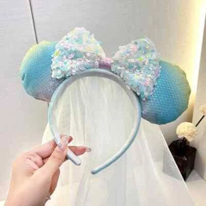 Minnie Mouse ears white sequins bow Headband - Picture 1 of 3