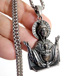 Virgin Mary Pendant Necklaces Stainless Steel Religious Amulet Protecion & Box - Picture 1 of 21