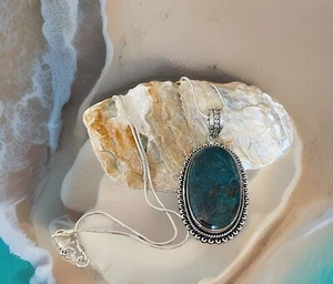 Azurite Gemstone Pendant  Necklace-925 Sterling Silver plated-New - Bild 1 von 5