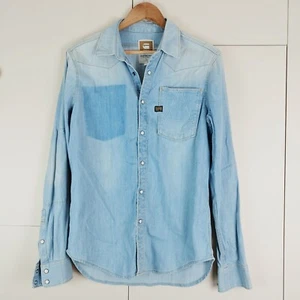 Men's G-Star Raw Denim Long Sleeved Shirt Pearl Snap Western Blue Medium 40" - Picture 1 of 6