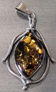 Vintage Amber Sterling Silver Pendant - Picture 1 of 5