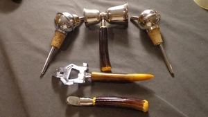 VINTAGE BARWARE LOT FAUX ANTLER CHROME JIGGER POURER SPOUT OPENER DRINK BOTTLE - Picture 1 of 14