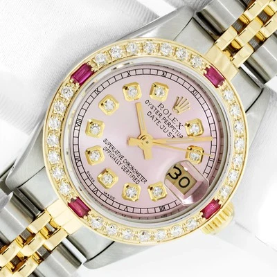 Rolex Lady DateJust Ice Pink Diamond Watch Steel and 18k Gold Diamond Ruby Bezel - Image 1 of 4