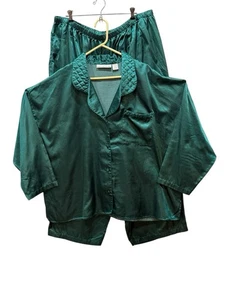 Gilligan O’Malley Pajama Set Sz XXL Emerald Green Satin Quilted Collar Christmas - Picture 1 of 8