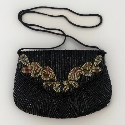 Bolso de Noche con Cuentas Bolso sin asas Cartera Formal Fiesta Bolso de Mano Negro Foto 1 de 4