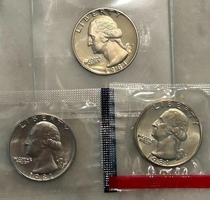 1981 P D S Washington Quarter - Proof & BU 3 Coin Lot - Mint Cello - Picture 1 of 5
