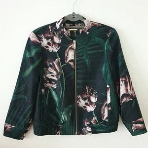 Ted Baker Jacket Size 10 2 Bomber Womens Zip Coat Green Eur 38 Floral Ladies - Picture 1 of 16