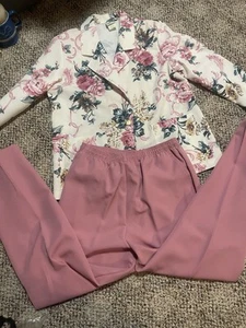 Vintage HABAND for Her Womens Suit Pants Jacket  Top Sz L  16A Pink Floral - Picture 1 of 6