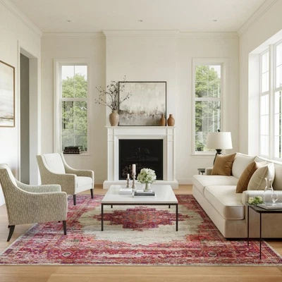 Alfombra Home Passion Marfil/Fucsia 9' x 12', Boho, Tradicional, Fácil de Limpiar... Foto 1 de 4