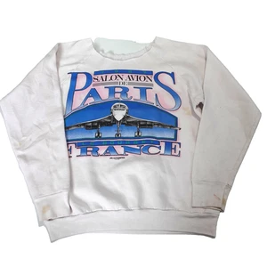 Paris 1989 Air Show Concorde Plane Sweater Size S/M - Vtg 80s Blackbird Damaged - Picture 1 of 14