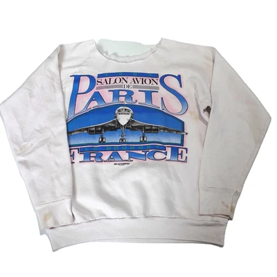Suéter Avión Concorde Salón Aeronáutico París 1989 Talla S/M - De Colección Años 80 Mirlo Dañado Foto 1 de 4