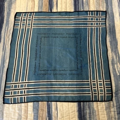 Vintage YVES SANIT LAURENT Rive Gauche 18" Square Handkerchief Bandana Blue  - Image 1 of 4