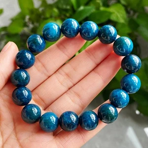 12mm Natural Blue Apatite Crystal Beads Bracelet - Picture 1 of 7