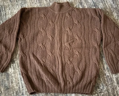 Vtg CRAZY HORSE 100% Wool Sweater Ribbed High Neck Jumper Brown Hand Knit XL - Image 1 of 4