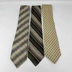 John Ashford Stafford Silk Ties Lot of 3 Mens Plaid Stripe Geometric Brown Green - Picture 1 of 17